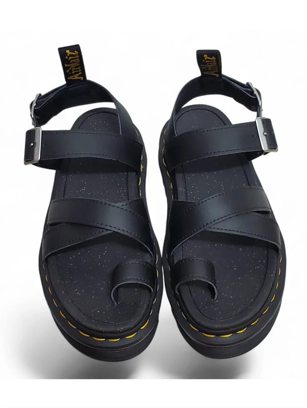 New Dr Martens Avry leather strap thong sandals black platform buckle bohemian